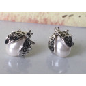 Earrings Ladybugs white pearl silver