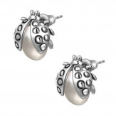 Earrings Ladybugs white pearl silver