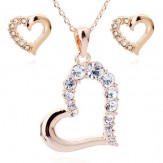 Crystalline Azuria White Crystals Set Pendant Necklace 18 inches Hoop Earrings 18K White and Rose Gold Plated for Women 