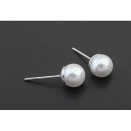 Earrings simple white pearl white gold