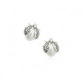 Earrings Ladybugs white pearl silver